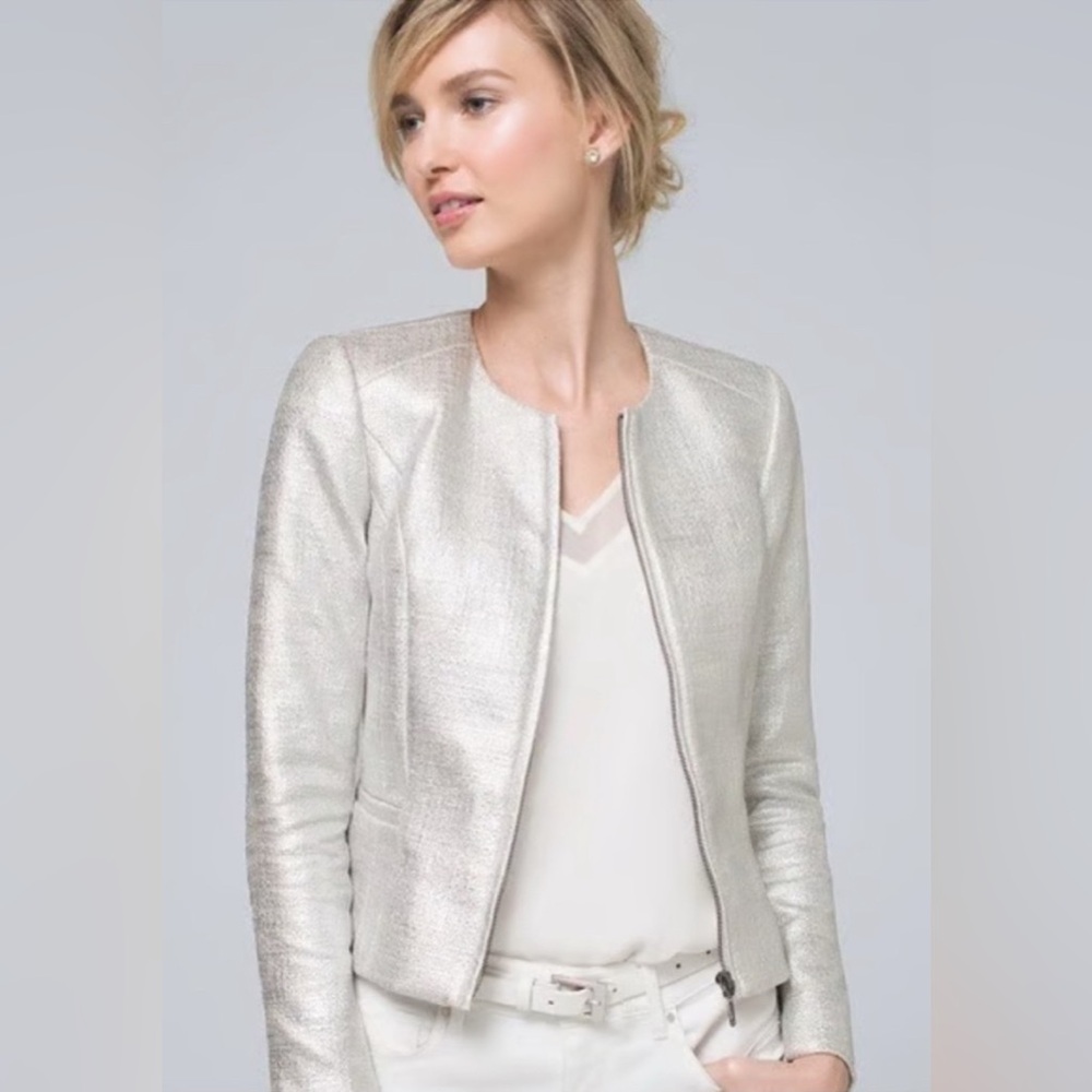 White House Black Market Metallic Silver Zip-Front Blazer
